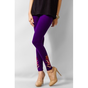 Women's Purple Viscose Embroidered Tights. MVC-22